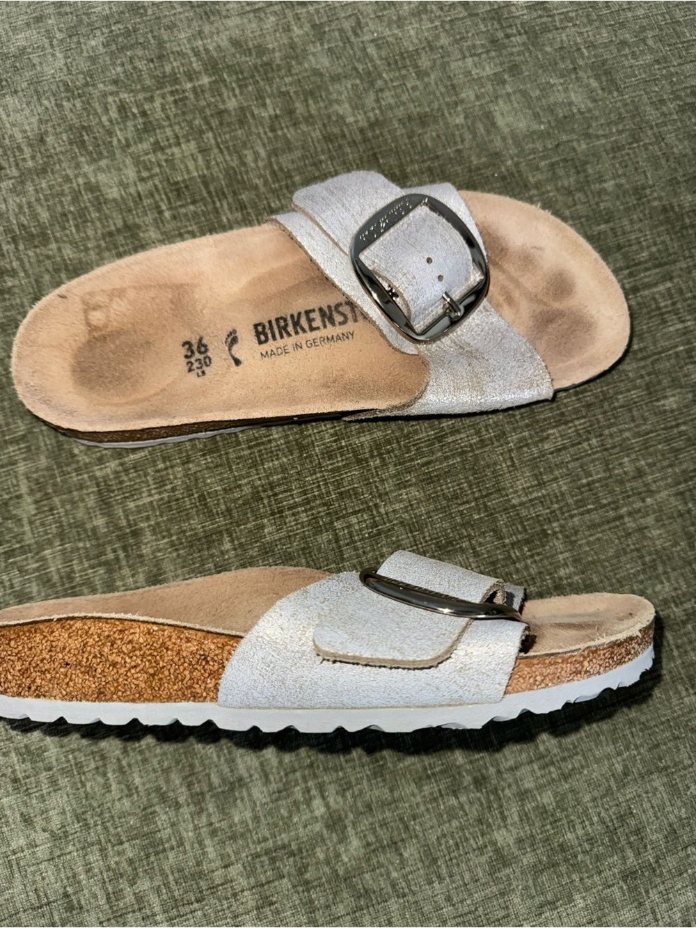 Birkenstock Leather Sandals Slides Gray 5